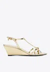 Prada Metallic Wedge Sandals Ankle Strap Open Toe In Gold
