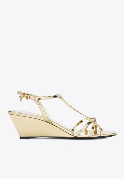 Prada Metallic Wedge Sandals Ankle Strap Open Toe In Multi