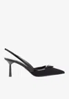 Prada 70 Triangle Logo Leather And Mesh Slingback Pumps In Black
