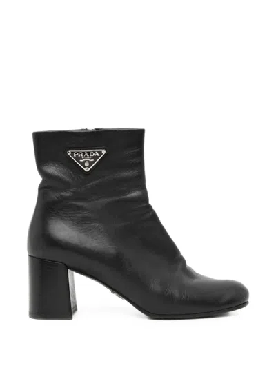 Pre-owned Prada 70mm Leather Booties In Black