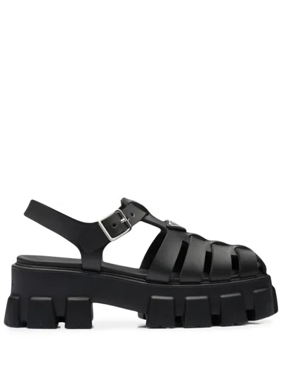 PRADA 70MM MONOLITH CAGED RUBBER SANDALS