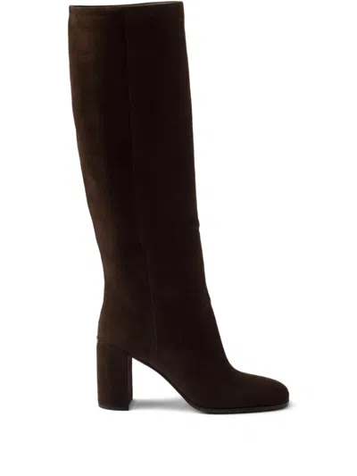 PRADA 70MM SUEDE BLOCK-HEEL BOOTS