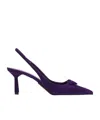 Prada 75 Triangle Logo Slingback Suede Pumps In Purple
