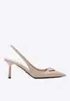 Prada 75 Brushed Leather Slingback Pumps In Beige
