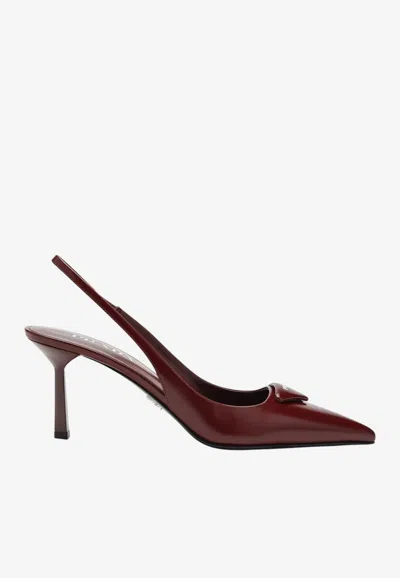 PRADA 75 BRUSHED LEATHER SLINGBACK PUMPS