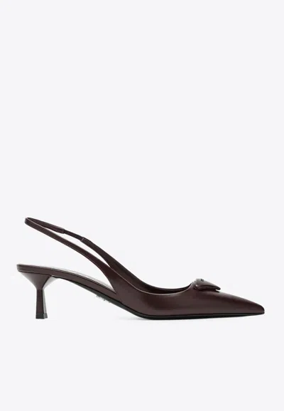 Prada 75 Décolleté Leather Slingback Pumps In Burgundy