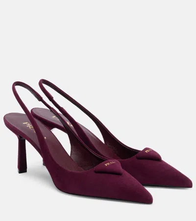 Prada 75 Suede Slingback Pumps In Burgundy