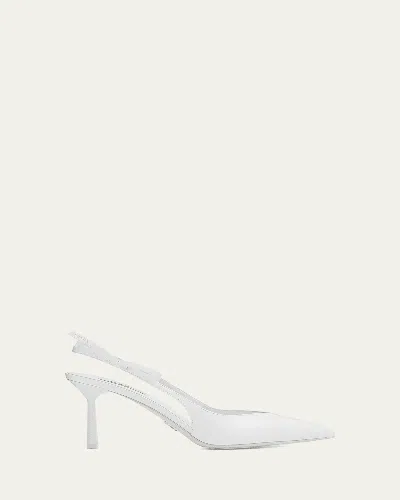 Prada 75mm Bow Leather Slingback Pumps In White