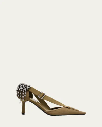 Prada 75mm Embellished Canvas Pumps In Green