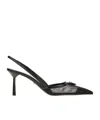 Prada 75 Logo Leather-trimmed Slingback Pumps In Black