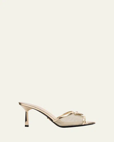 Prada 75mm Metallic Leather Mesh Sandals In Multi