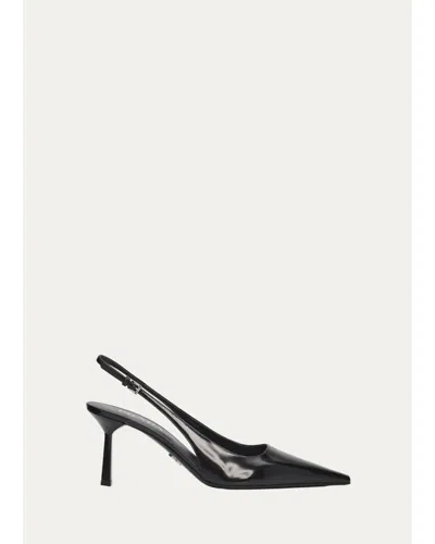 Prada 75mm Patent Leather Slingback Pumps In Black