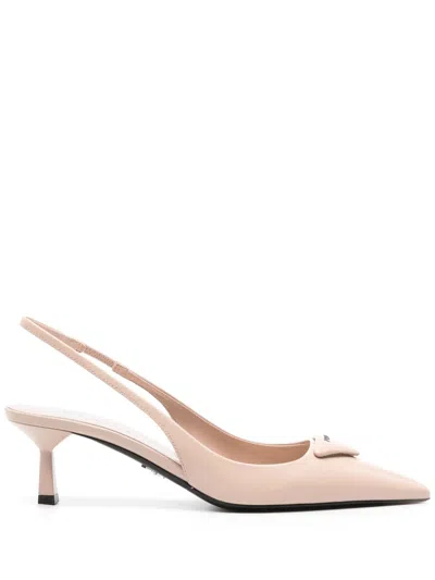 Prada 75mm Brushed Leather Slingback Pumps In Powder Pink