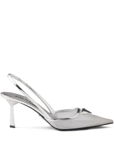 Prada 75mm Triangle-logo Slingback Pumps In White
