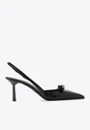 Prada 80 Patent Leather Slingback Pumps In Black