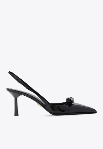 Prada 80 Patent Leather Slingback Pumps In Black