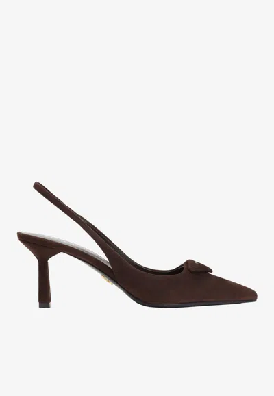 Prada 80 Suede Leather Slingback Pumps In Brown