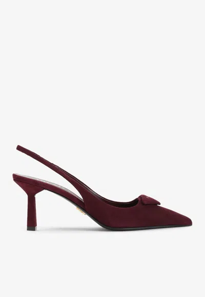 Prada 80 Triangle Logo Suede Leather Pumps