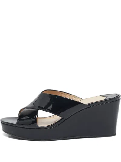 Pre-owned Prada 80mm Leather Cross-strap Wedge Sandals