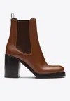 PRADA 85 BRUSHED LEATHER ANKLE BOOTS
