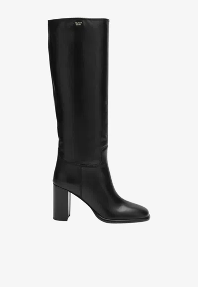 Prada 85 Knee-high Leather Boots In Black