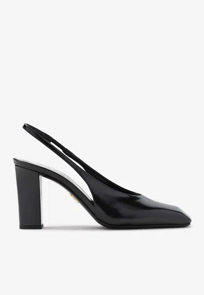 PRADA 85 LEATHER SLINGBACK PUMPS