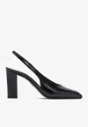 Prada Block Heel Patent Finish Pointed Toe Ballerina Shoes In Black