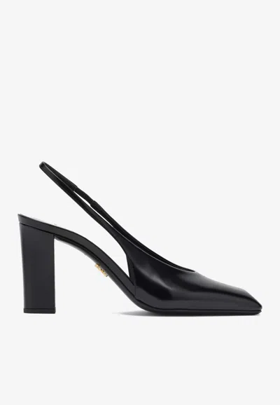 PRADA 85 LEATHER SLINGBACK PUMPS