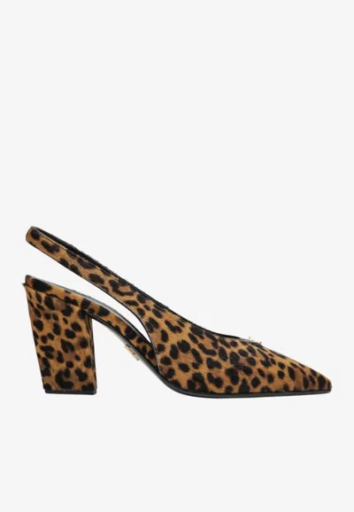 Prada Leopard-print Calf Hair Slingback Pumps In Brown