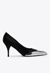 Prada Satin Pumps Two-tone Design Stiletto Heel In Black