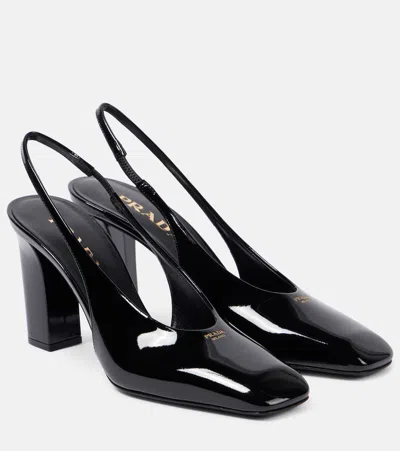 Prada 85 Patent Leather Slingback Pumps In Black