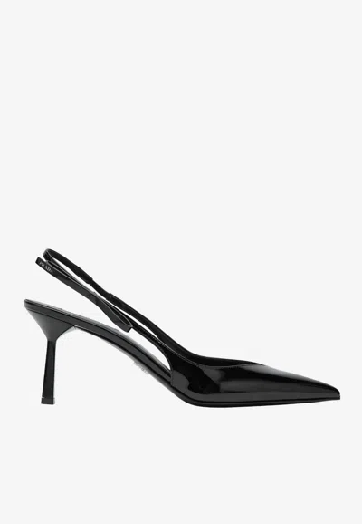 PRADA 85 PATENT LEATHER SLINGBACK PUMPS