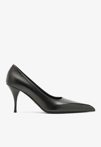 PRADA 85 POINTED-TOE LEATHER PUMPS