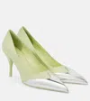 Prada Satin Metallic Leather Cap Toe Pumps In Green