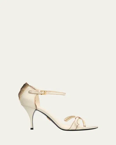 Prada 85mm Distressed Leather Bow Sandals In Multi