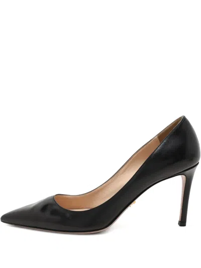 Pre-owned Prada 85mm Leather Pumps In Black