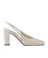 Prada 85 Patent Leather Slingback Pumps In Nude