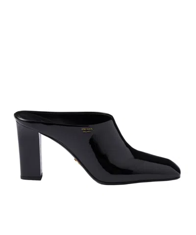 Prada 85mm Patent-leather Mules In Black