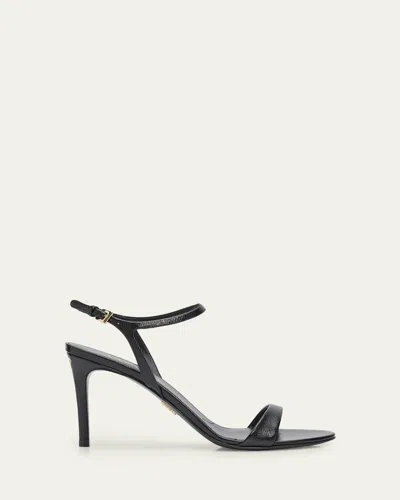 Prada 85mm Saffiano Leather Ankle-strap Sandals In Black
