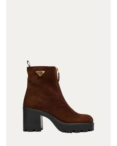 Prada 85mm Stride Flow Suede Ankle Boots In Brown