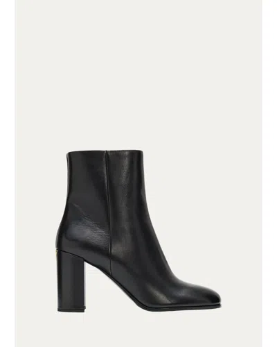 Prada 85mm Triangle Logo Leather Ankle Boots In Black