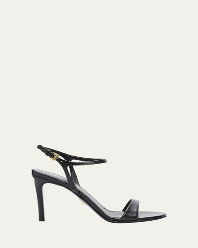 Prada 85mm Vernice Saffiano Leather Ankle-strap Sandals In Black