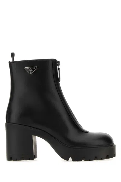 Prada 9 Cm Leather Ankle Boots For Women In Black