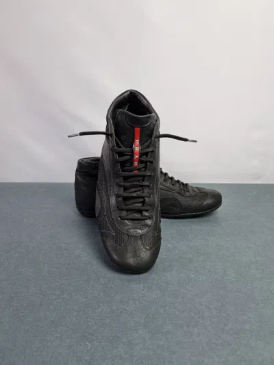 Pre-owned Prada 90's  Leather Hi-top Sneakers Racing Style In Black