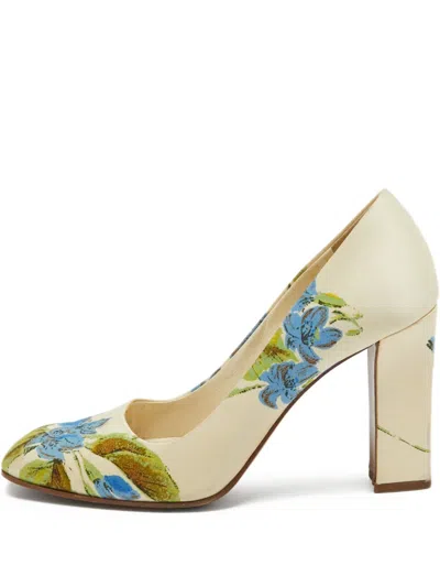 Pre-owned Prada 90mm Floral-print Block-heel Pumps