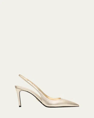 Prada 90mm Saffiano Metallic Leather Slingback Pumps In Gold