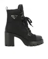 Prada Nylon Lace-up Combat Boots In Black