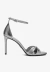 Prada 95mm Vernice Saffiano Metallic Leather Ankle-strap Sandals In Silver