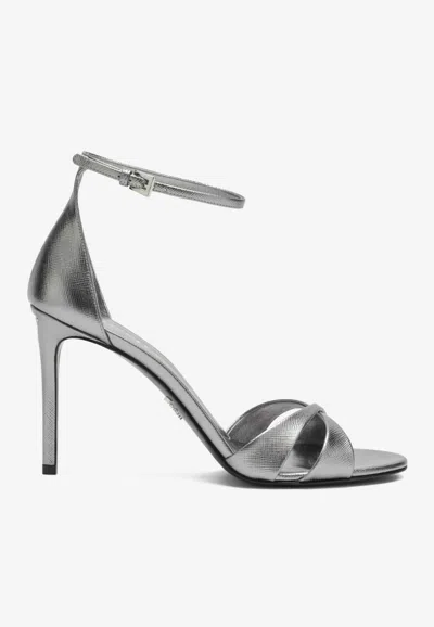PRADA 95 METALLIC LEATHER SANDALS