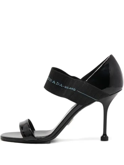 Pre-owned Prada 95mm Patent Leather Elastic-strap Sandals